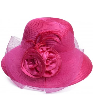 Sun Hats Women Satin CRIN Kentucky Derby Wide Brim Sun Hat A433 - Hot Pink - C8184229TNS $21.12