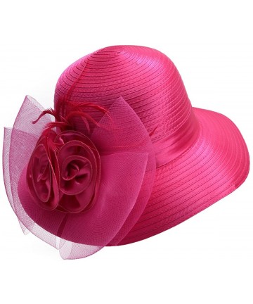 Sun Hats Women Satin CRIN Kentucky Derby Wide Brim Sun Hat A433 - Hot Pink - C8184229TNS $21.12