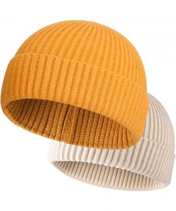 Skullies & Beanies 2PCS Swag Wool Knit Cuff Short Fisherman Beanie for Men Women- Winter Warm Hats - Set P(yellow+beige) - CV...
