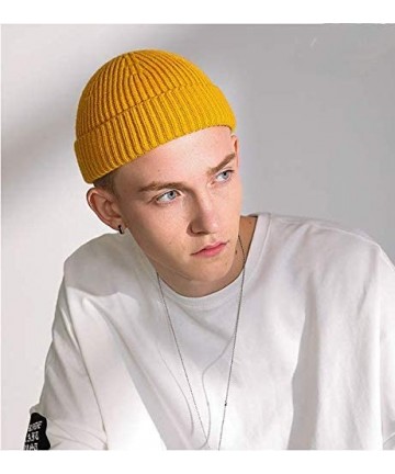 Skullies & Beanies 2PCS Swag Wool Knit Cuff Short Fisherman Beanie for Men Women- Winter Warm Hats - Set P(yellow+beige) - CV...