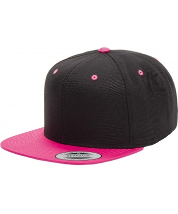 Baseball Caps Yupoong Premium Classic Snapback Hat - Flat Brim- Adjustable Ballcap w/Hat Liner - Black/Neon Pink - C918GYXUUH...
