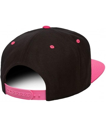 Baseball Caps Yupoong Premium Classic Snapback Hat - Flat Brim- Adjustable Ballcap w/Hat Liner - Black/Neon Pink - C918GYXUUH...