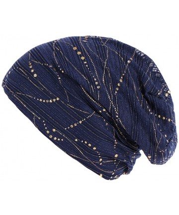 Sun Hats Women Muslim Soft Hat- Lace Cross Bonnet Hijab Turban Hat Chemo Cap (Many Color for Choose) - Navy - CE18RYX9AWL $20.32