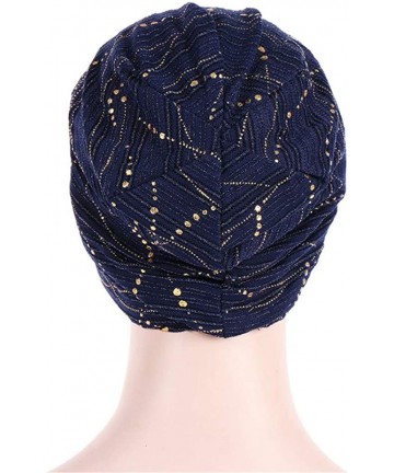 Sun Hats Women Muslim Soft Hat- Lace Cross Bonnet Hijab Turban Hat Chemo Cap (Many Color for Choose) - Navy - CE18RYX9AWL $14.87