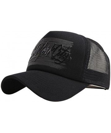 Baseball Caps NYC American Flag Adjustable Mesh Baseball Cap Trucker Hat for Men Women - All Black - CN18GAYZ4U4 $43.67