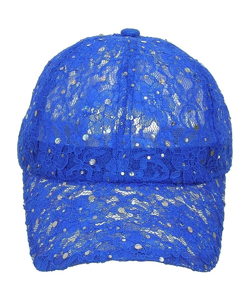 Baseball Caps Women's Lace Sequin Casual Bling UV Protection Vented Baseball Cap - Royal Blue - CP11UOTBKEJ $18.18