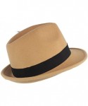 Fedoras Wool-Like Fedora hat Felt Hat Vintage Hats with Feather Wide Brim Gentleman Jazz Cap for Men Women - Khaki - C018LANS...