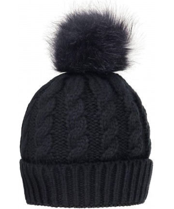 Skullies & Beanies Winter Wonderland Splash Patterned Thick Knit Fleece Lined Snow Beanie Hats - Black/Black Pom - CP18KKZH45...