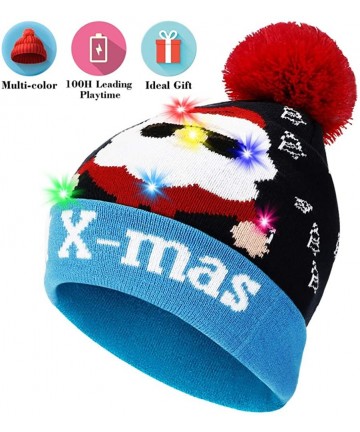 Skullies & Beanies Light Up Hat Beanie LED Ugly Xmas Party Beanie Cap Flashing Christmas Hat Knitted Cap for Women Kids - CU1...