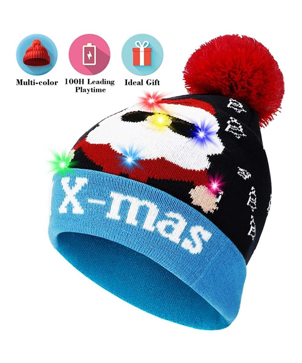 Skullies & Beanies Light Up Hat Beanie LED Ugly Xmas Party Beanie Cap Flashing Christmas Hat Knitted Cap for Women Kids - CU1...