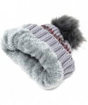 Skullies & Beanies Warm Fleece Lined Cable Knitted Faux Fur Pompom Beanie Hat - Soft Chunky Beanies for Women - Multi Cable-g...