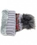 Skullies & Beanies Warm Fleece Lined Cable Knitted Faux Fur Pompom Beanie Hat - Soft Chunky Beanies for Women - Multi Cable-g...
