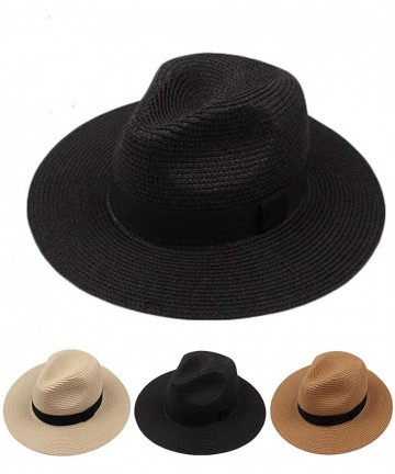 Sun Hats Floppy Hats for Women Wide Brim Fedora Hat As Beach Hat for Summer Panama Straw Roll Up Sun Hats - CV195K8LQ9C $25.18