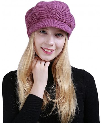 Berets Womens Knit Cap Solid Warm Crochet Winter Wool Knit Manual Caps Hat - Hot Pink - CR18IQ7AGCC $14.84