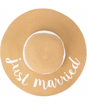 Sun Hats Women's Foldable Floppy Summer Straw Beach Sun Hat - Just Married (Natural / White) - CR18ESCYZU3 $20.62