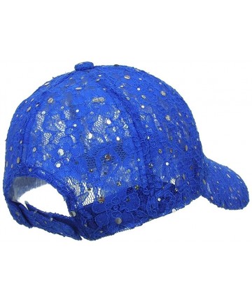 Baseball Caps Women's Lace Sequin Casual Bling UV Protection Vented Baseball Cap - Royal Blue - CP11UOTBKEJ $18.18