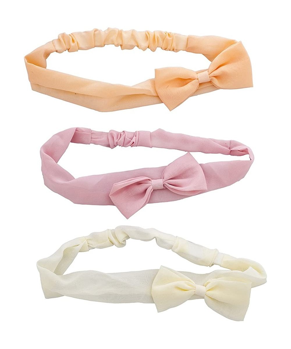 Headbands Peach Grey and Pink Chiffon Bow Headwrap Headband Set 3pcs - Peach Pink Ivory - CB12NA7GMFX $13.65
