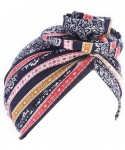 Skullies & Beanies Women Pleated Twist Turban African Printing India Chemo Cap Hairwrap Headwear - Wine Red - CB18U7G8H9E $13.91