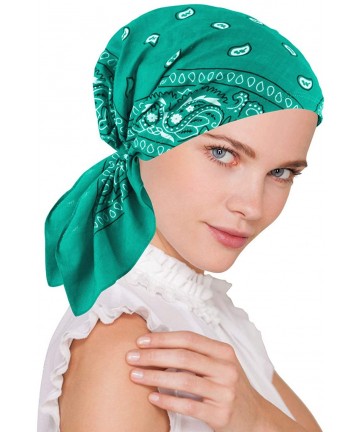 Skullies & Beanies Paisley Bandana Scarf Pre Tied Cotton Chemo Hat Beanie Turban Headwear for Cancer - 15- Aqua Green - CD183...