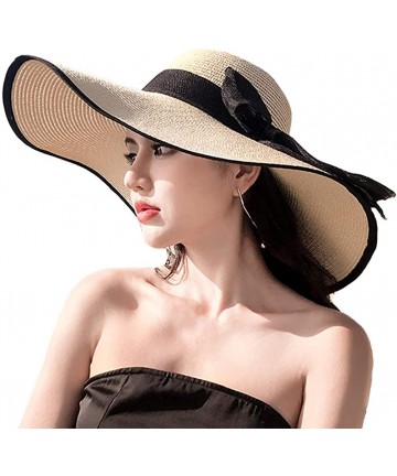 Sun Hats Women's Wide Brim Sun Protection Straw Hat-Folable Floppy Hat-Summer UV Protection Beach Cap - E-beige2 - CW18S5X8WU...