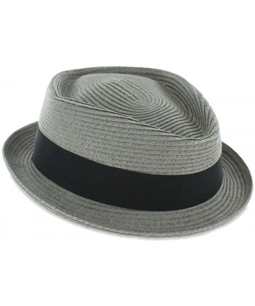 Fedoras Belfry Men/Women Summer Straw Pork Pie Trilby Fedora Hat in Blue- Tan- Black - Grey - C818CT46GX2 $54.85