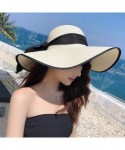 Sun Hats Women's Wide Brim Sun Protection Straw Hat-Folable Floppy Hat-Summer UV Protection Beach Cap - E-beige2 - CW18S5X8WU...