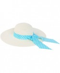 Sun Hats Princess Polka Dot Bow Natural Floppy Wide Brim Straw Beach Sun Hat -Diff Colors - Light Blue - C5125TKHO5L $15.65