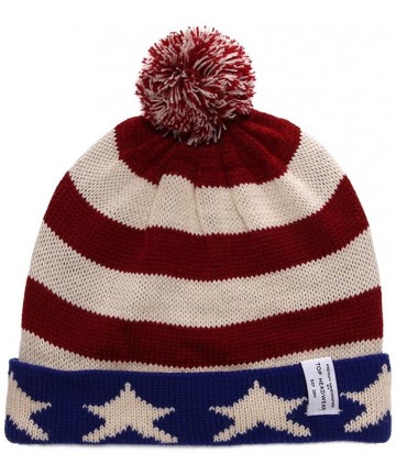 Skullies & Beanies USA Flag Cuffed Knitted w/pom Beanie - CC11P5L3D5P $17.04