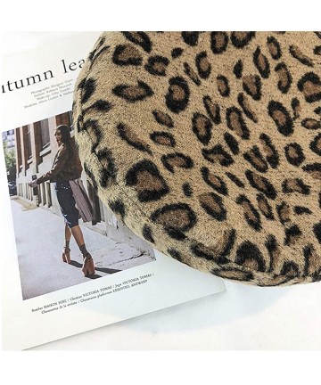 Berets Fashion Lady Leopard Print Beret Hat Wool Warm Plain Beanie Hat Cap - Greys - CM18LGDDOZ8 $16.96