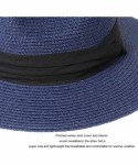 Sun Hats Women Straw Panama Hat Fedora Beach Sun Hat Wide Brim Straw Roll up Hat UPF 30+ - Fedora Navy a - CE1922U8WWD $23.52