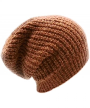 Skullies & Beanies Warm and Super Soft Premium Wool Slouchy Beanie Hat For Men and Women - Orange Brown/Light Brown - CD1934O...
