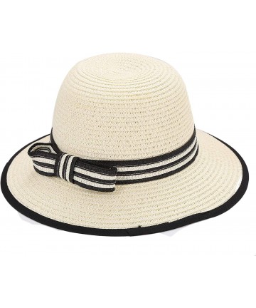 Sun Hats Panama Sunhat Breathable Wide Brim Straw Bowknot Fedora Travel Beach Sun Hat Foldable UPF50+ for Girls Women - CX18T...