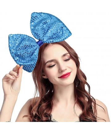 Headbands Women Huge Bow Headband Cute Bowknot Hair Hoop for Halloween Cosplay - Sequin - Sky Blue - CD192HE6YLN $13.96