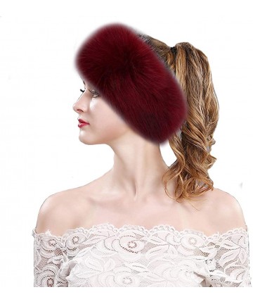 Cold Weather Headbands Women's Faux Fur Headband Elastic Head Warmer Luxurious Earmuff Snow Hat - Burgundy - CB18KC7I5TQ $25.12