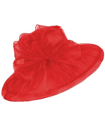 Sun Hats Women's Lace Fascinators Floppy Sun Hat for Kentucky Derby- Royal Ascot- Church- Wedding- Tea Party- Easter - Red - ...