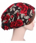 Skullies & Beanies Vintage Women Cotton Scarf Chemo Cap Bowknot Turban Hair Loss Hat - Red Rose - CL18EQDCI48 $17.85