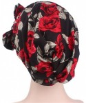 Skullies & Beanies Vintage Women Cotton Scarf Chemo Cap Bowknot Turban Hair Loss Hat - Red Rose - CL18EQDCI48 $17.85