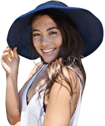 Sun Hats Women Mens UPF 50+ Wide Brim Starw Sun Hat Roll Up Panama Fedora Beach Hat - Dark Blue - CI1968EI39H $24.20