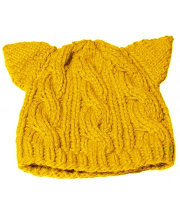 Skullies & Beanies Knit Dog Ear Hat for Women Knitting Crochet Handmade Warmer Beanie Cap - Yellow - C9187AKZO0L $13.65