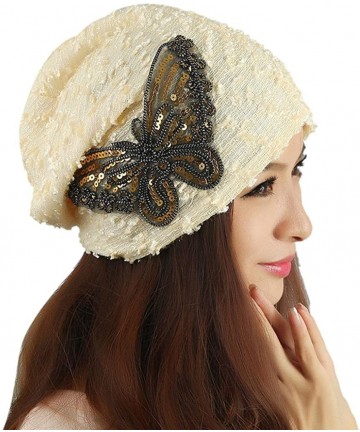 Berets Women's Winter hat Lace Butterfly Beanie Lady Skullies Turban Cap - Beige - CU12N8SPB6W $11.31