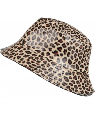 Rain Hats Rain Hat- Waxed mat- Woman- Waterproof Leopard Print - Light Brown - CA194HZC2MH $24.65