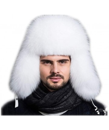 Bomber Hats Mens Winter Hat Real Fox Fur Genuine Leather Russian Ushanka Hats - White - CS18I3AKWG6 $64.08