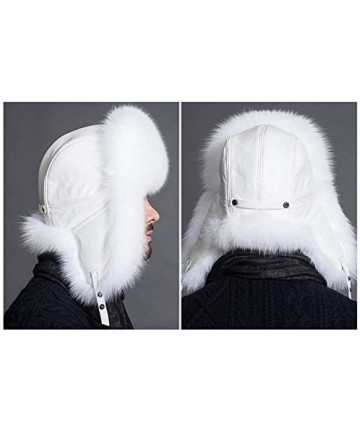 Bomber Hats Mens Winter Hat Real Fox Fur Genuine Leather Russian Ushanka Hats - White - CS18I3AKWG6 $64.08