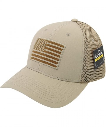 Baseball Caps USA US American Flag Tactical Operator Mesh Flex Baseball Fit Hat Cap - Khaki - CG18U89TQGX $25.50