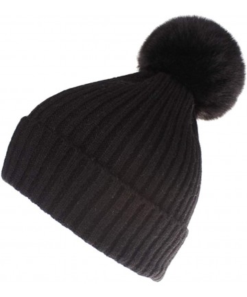 Skullies & Beanies Women Winter Knit-Beanie-Hats with Pom - Black - CJ18L57K88L $13.29