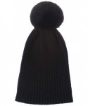 Skullies & Beanies Women Winter Knit-Beanie-Hats with Pom - Black - CJ18L57K88L $13.29