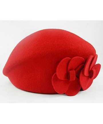 Berets 100% Wool Felt Elegant Women Autumn Winter French Style Beret Beanie Warm Pillbox Hat Tam Cap (Red) - CW12KCRI6UX $21.75