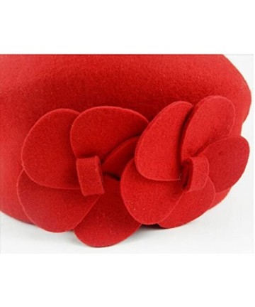 Berets 100% Wool Felt Elegant Women Autumn Winter French Style Beret Beanie Warm Pillbox Hat Tam Cap (Red) - CW12KCRI6UX $21.75