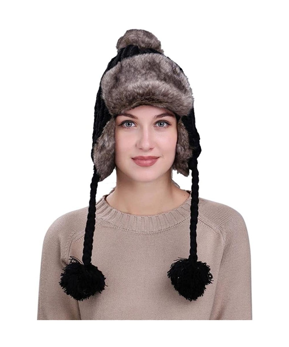 Skullies & Beanies Warm Women Winter Hat with Ear Flaps Snow Ski Thick Knit Wool Beanie Cap Hat - Black 2 - CW1880QHQ3N $17.18