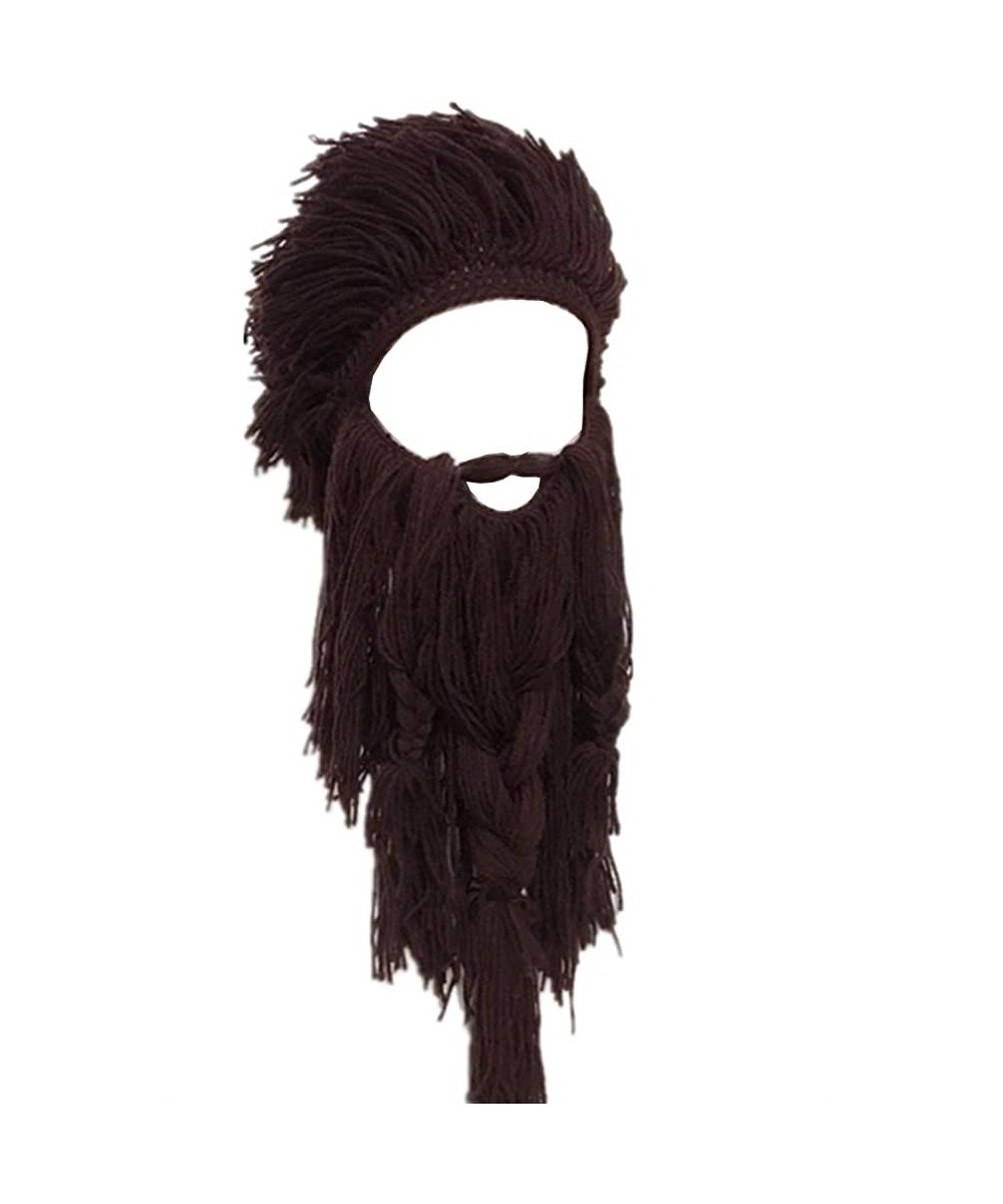 Skullies & Beanies Wig Beard Hats Handmade Knit Warm Winter Caps Ski Funny Mask Beanie for Men Women - Crazy Brown - CJ1939X4...